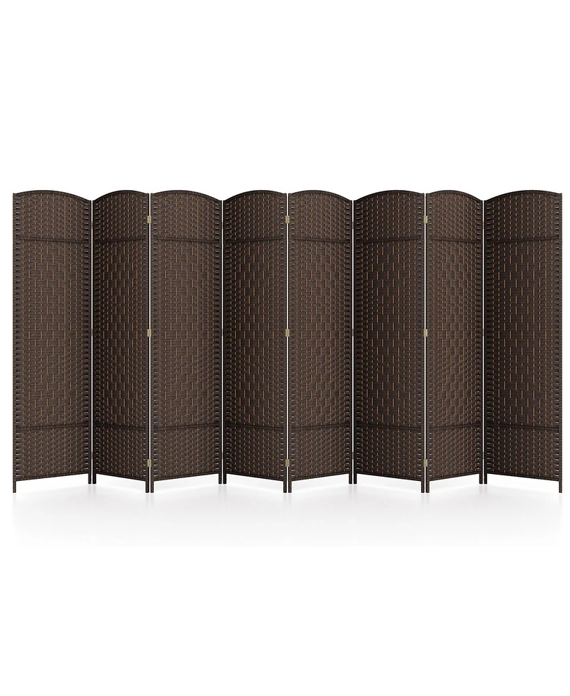 Slickblue 8-Panel Folding Room Divider with Hand-Woven Texture and Solid Wood Frame