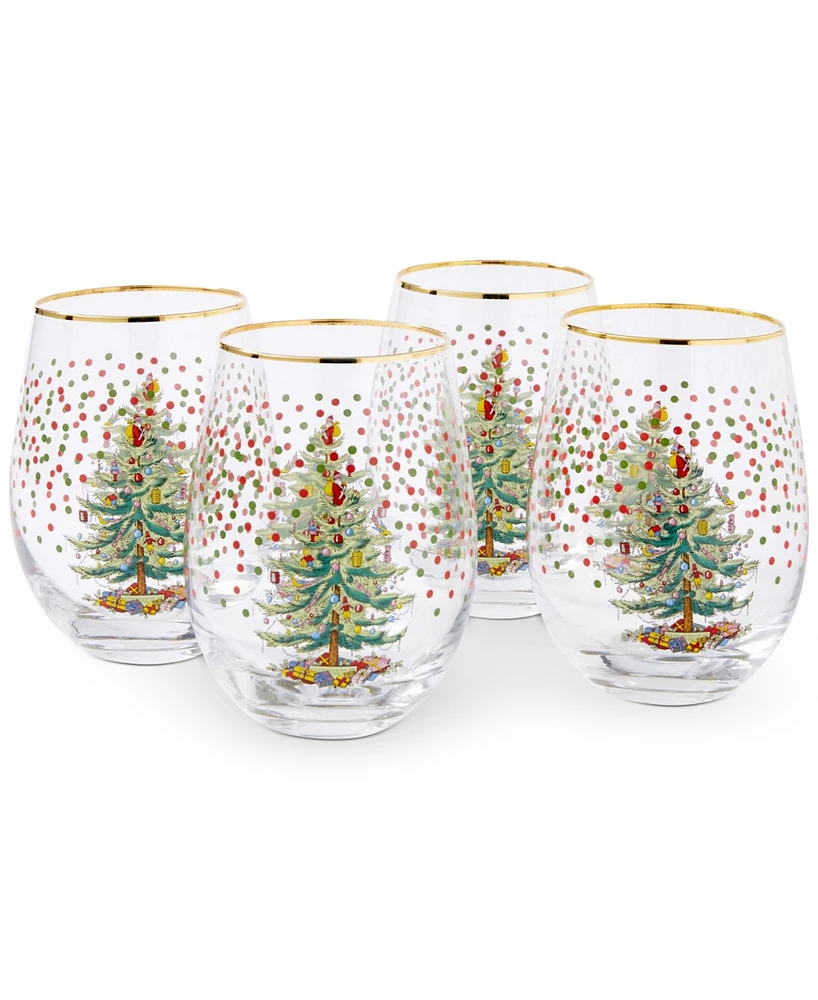 Spode Christmas Tree Polka Dot Stemless Wine Glasses, Set of 4