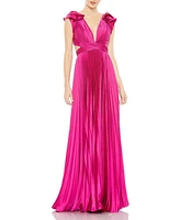 Mac Duggal Women's Ieena Pleated Ruffled Cap Sleeve Cut Out Lace Up Gown