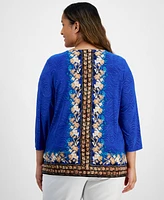 Jm Collection Plus Size Enchantment Floral Jacquard Top, Created for Macy's