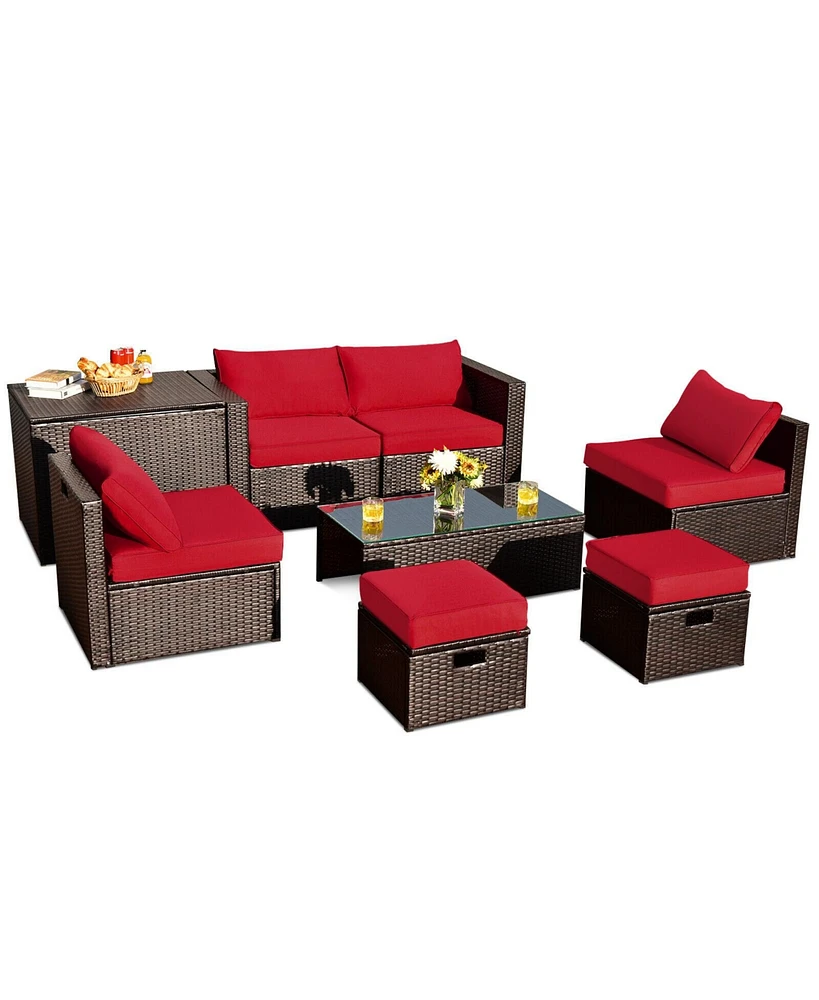 Skonyon 8 Pieces Patio Space-Saving Rattan Furniture Set with Storage Box and Waterproof Cover