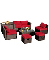 Skonyon 8 Pieces Patio Space-Saving Rattan Furniture Set with Storage Box and Waterproof Cover