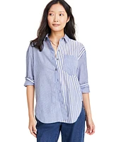 On 34th Women's Cotton Multi-Stripe Relaxed Shirt, Created for Macy's