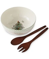 Spode Christmas Tree Serving Bowl & Wooden Servers