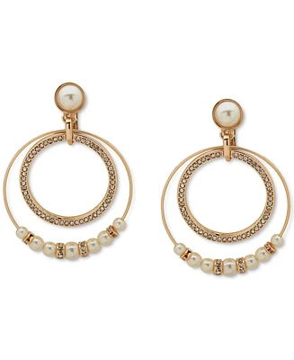 Anne Klein Gold-Tone Pave & Imitation Pearl Orbital Drop Earrings