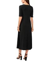 Msk Women's V-Neck Twist-Front Elbow-Sleeve Midi Dress