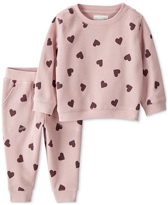 Little Planet by Carter's Baby Girls Waffle-Knit Heart-Print Top & Pants, 2 Piece Set