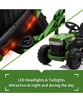Tobbi 12 Volt Battery Operated Toy Tractor with Pull Behind Trailer, Dark Green