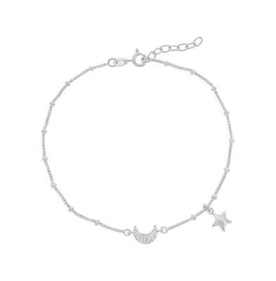 Simona Sterling Silver Crescent Moon & Star Beaded Anklet