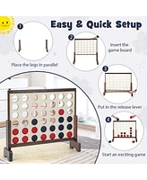 Wooden4-in-a-row Game Set with 42 Pcs Chips and 600D Oxford Fabric Carrying Bag-Brown