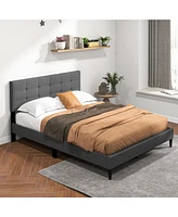 Sugift Queen Upholstered Platform Bed with Button Tufted Headboard