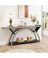 Tribesigns 70.87" Console Table with Storage Shelf, Narrow Long Sofa Behind Couch Table, 2-Tier Rustic Entryway Half Moon Frame for H