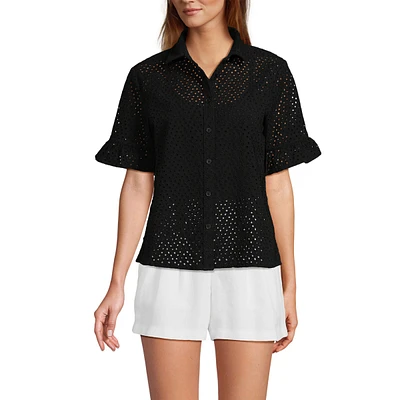 Lands' End Women's Eyelet Ruffle Sleeve Blouse