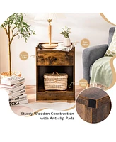 Sugift Set of 2 Nightstand with Drawer Cabinet End Side Table Raised Top
