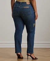 Lauren Ralph Plus Tapered Patchwork Boyfriend Jeans