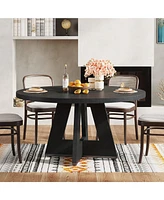 Tribesigns Round Dining Table Wood Kitchen for Room Living Room, 47 inch Tables 4 People, Farmhouse Dinner with Woo