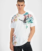 Guess Men's Relaxed Fit Short Sleeve Crewneck Floral Hawk Print T-Shirt