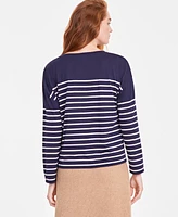 On 34th Women's Boxy Striped Long-Sleeve T-Shirt, Created for Macy's