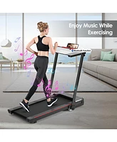 Skonyon 3-in-1 Folding Treadmill with Large Desk and Lcd Display