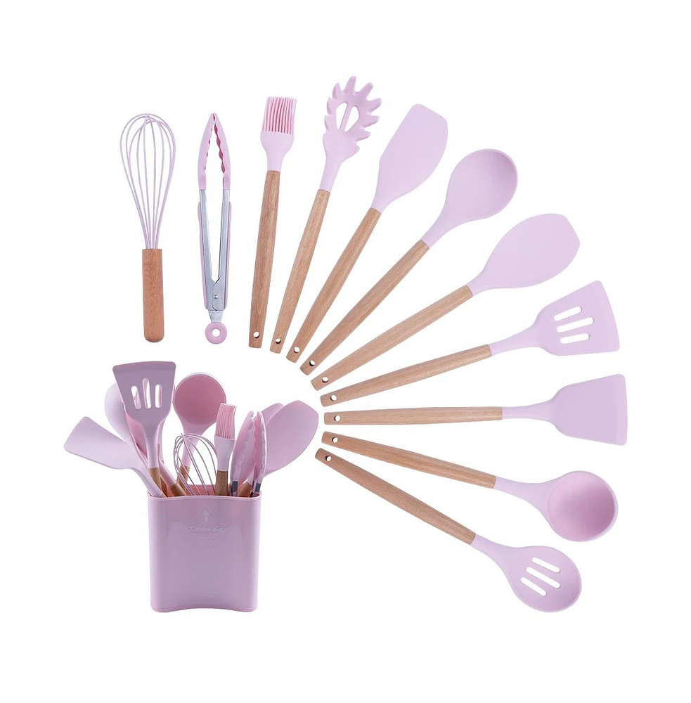 Mega Casa 12-Piece Silicone Kitchen Utensils Set(Pink)