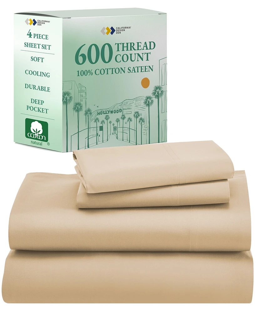 California Design Den 5-Star Luxury King Bed Sheets Set - 600 Thread Count 100% Cotton Sateen, Soft & Crisp