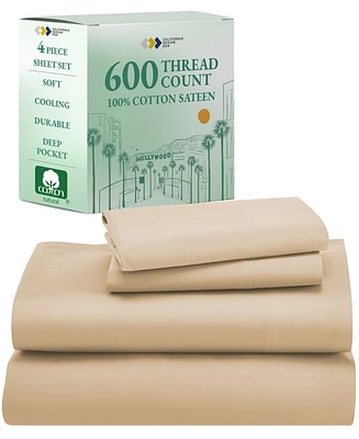 California Design Den 5-Star Luxury King Bed Sheets Set - 600 Thread Count 100% Cotton Sateen, Soft & Crisp