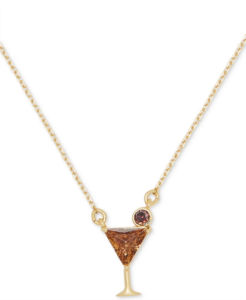 Kate Spade New York Gold-Tone Color Cubic Zirconia Martini Mini Pendant Necklace, 16" + 3" extender