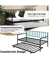 Sugift Twin Daybed Set with Metal Slat Support and Roll-Out Trundle
