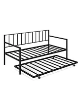 Sugift Twin Daybed Set with Metal Slat Support and Roll-Out Trundle