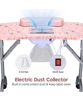 Byootique Manicure Nail Table w/ Uv Led Nail Lamp 135W Portable Folding Nail Technician Desk with Built-in Dust Collector & Carry Bag for Nail Tech Be