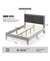 Sugift Full Platform Bed with High Headboard and Wooden Slats