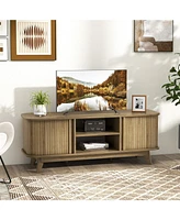 Sugift Tv Stand for 55-Inch Tv Media Console Table with Dual Sliding Doors