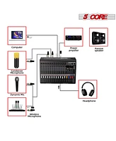 5 Core Audio Dj Mixer 12 Channel Sound Board L Shape w Bluetooth Usb 99 Dsp Effects 48V Phantom Power - Mx 12CH L