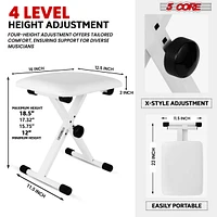 5 Core Keyboard Bench X Style Piano Stool Thick Padded 12 to 18.5 inch Adjustable Keyboards Chair White