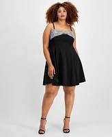 City Studios Trendy Plus Sequined Knot-Front Fit & Flare Dress