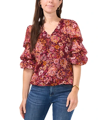 Sam & Jess Petite Floral-Print Lantern-Sleeve Top