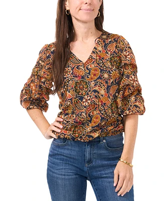 Sam & Jess Petite Paisley-Print Lantern-Sleeve Top