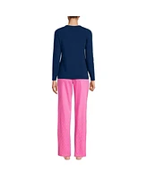 Lands' End Women's Knit Pajama Set Long Sleeve T-Shirt and Pants