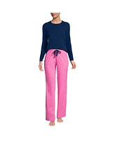 Lands' End Women's Knit Pajama Set Long Sleeve T-Shirt and Pants