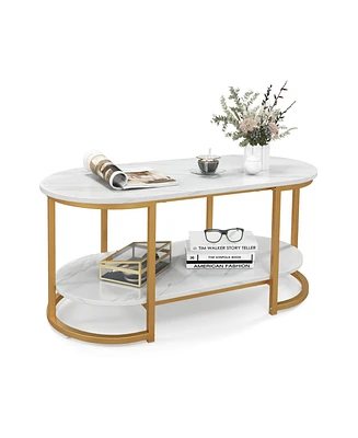 Vebreda Marble Coffee Table with Open Storage Shelf