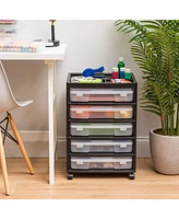 Iris Usa 5 Drawers Scrapbook Plastic Rolling Storage Cart with Organizer Top with Casters,Black