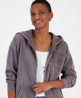 Ultra Flirt Juniors' Full-Zip Applique Boyfriend Hoodie