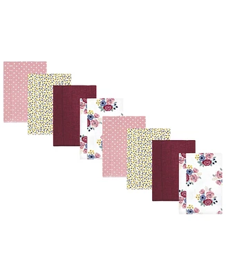 Hudson Baby Girls Cotton Poly Flannel Burp Cloths 8-Pack, Blush Navy Floral, One