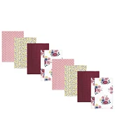 Hudson Baby Girls Cotton Poly Flannel Burp Cloths 8-Pack, Blush Navy Floral, One
