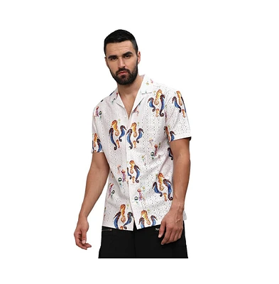 Campus Sutra Men's Multicolour Mesh Seahorse Shirt