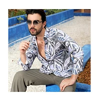 Men's Charcoal Grey & Prussian Blue Marble Foliage Shirt