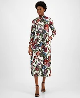 Anne Klein Women's Mock Neck Belted Long-Sleeve Midi Dress