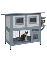 PawHut 2 Tier Outdoor Cat House, Weatherproof Cat Shelter with Escape Door