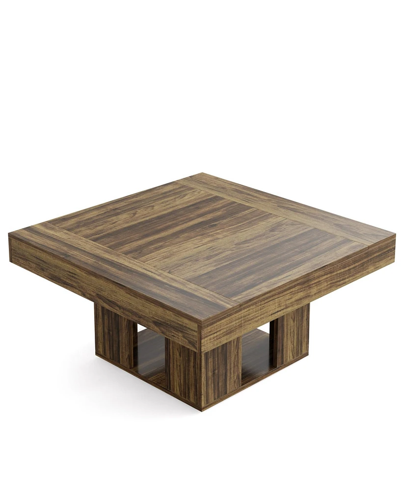 Tribesigns Square Coffee Table, 35" Farmhouse Center Table with Storage, 2-Tier Wood Cocktail Table for Living Room, Brown