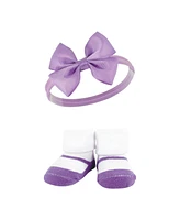 Hudson Baby Baby Girls Headband and Socks Giftset, Purple Rainbow, One